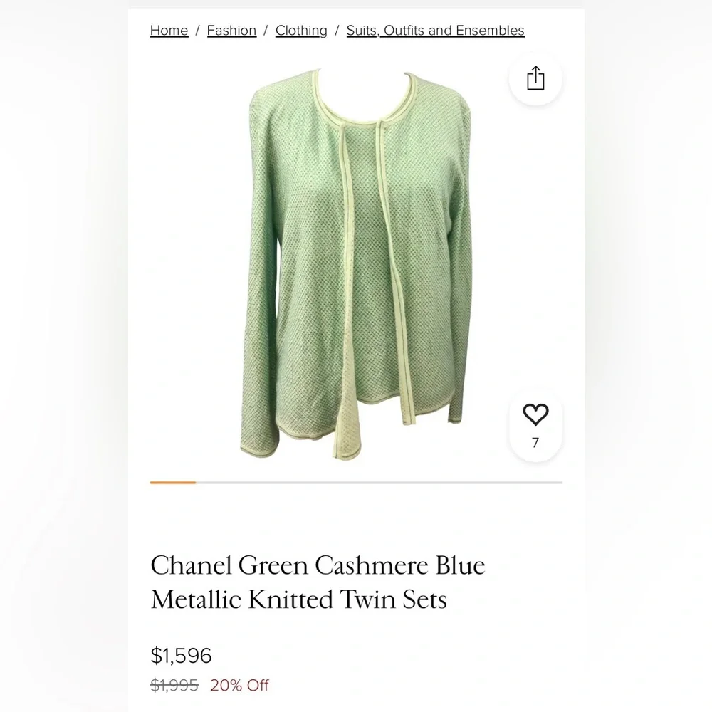 CHANEL Cashmere Vintage Light Green/Teal Thread 🧵 Short-Sleeve Knit Top - Picture 3 of 13